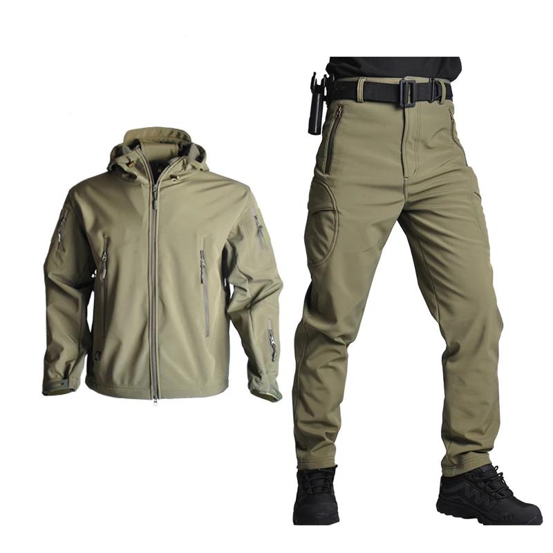 남성용 전술 재킷, 부드러운 쉘 재킷, 육군 방풍 카모 사냥복, 상어 피부 군사 하이킹 재킷 및 바지 XS-5XL
